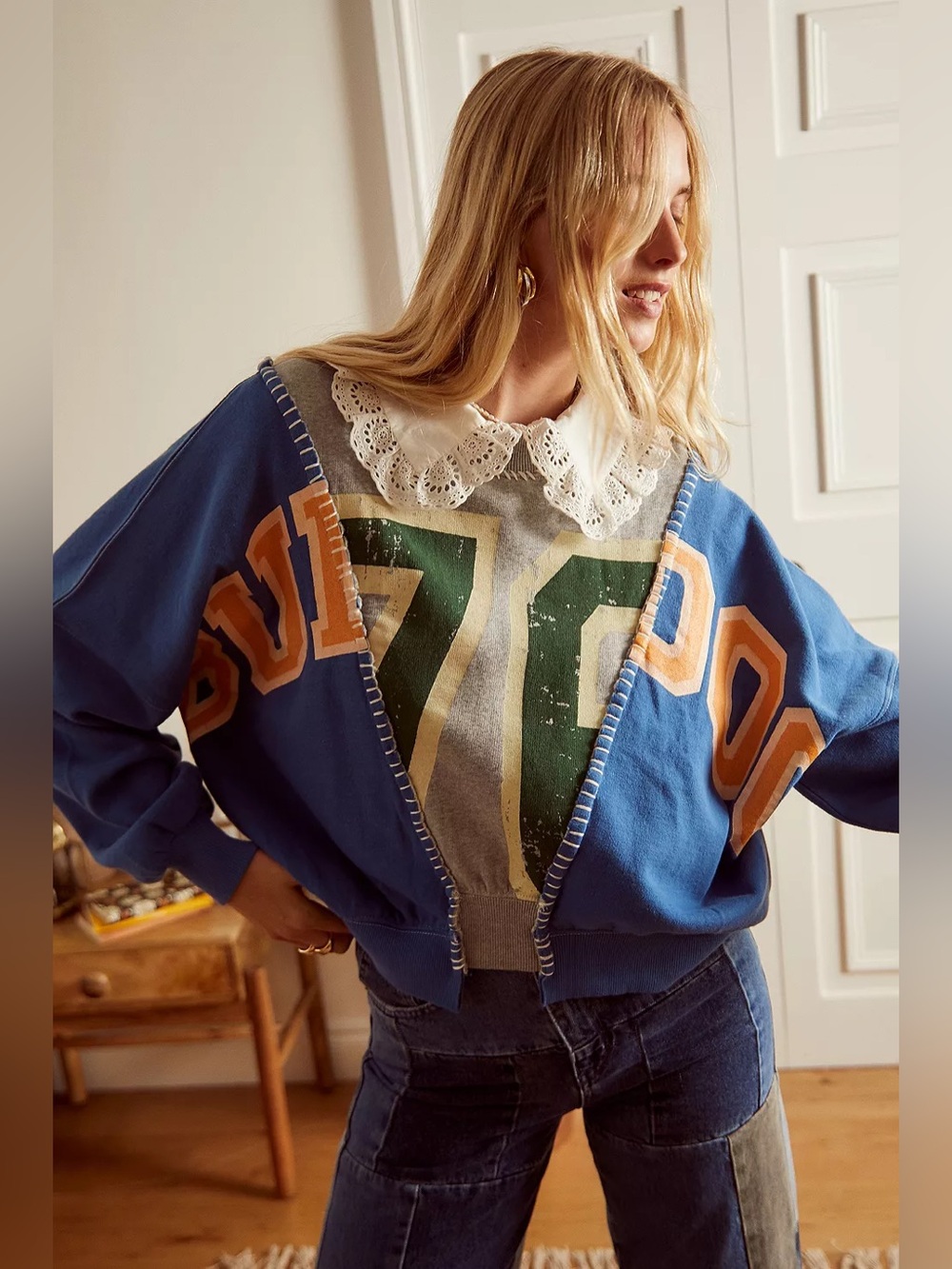 Urban Outfitters BDG Martina Spliced 76 Crew Neck Sweatshirt Patchwork Women’s S